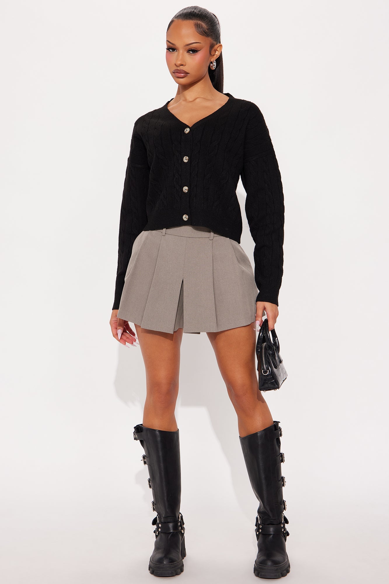 Cozy Cable Knit Cardigan - Black