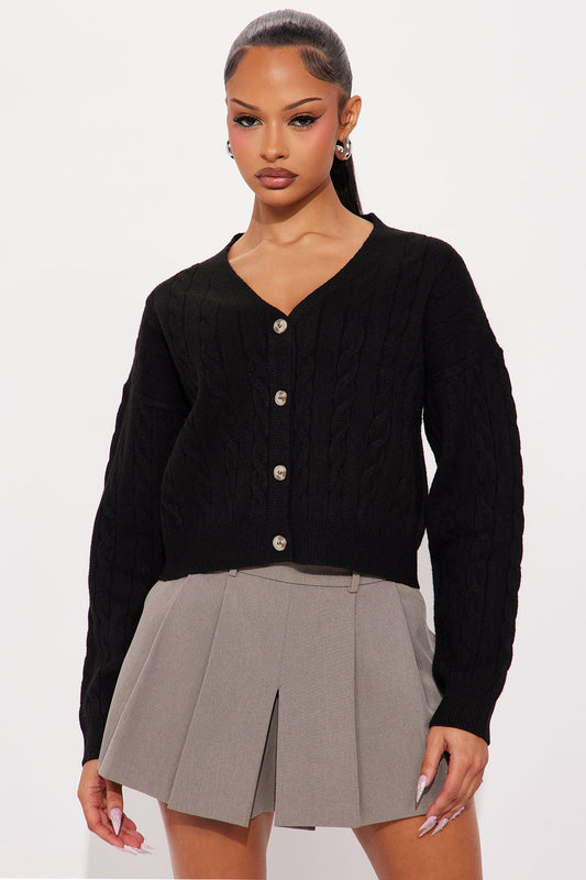 Cozy Cable Knit Cardigan - Black