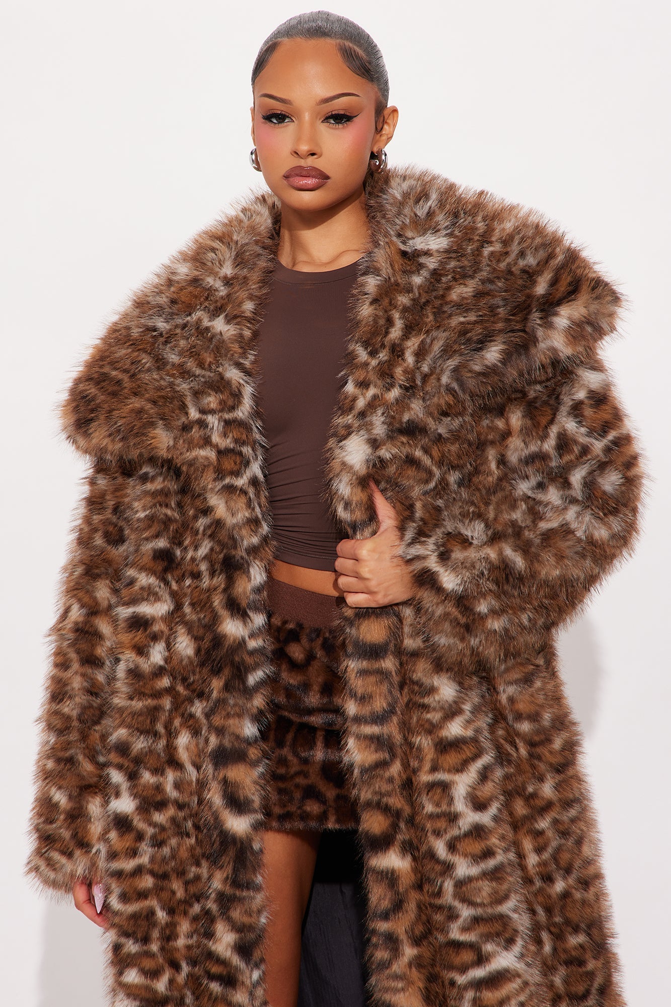 Simona Leopard Long Faux Fur Coat - Leopard