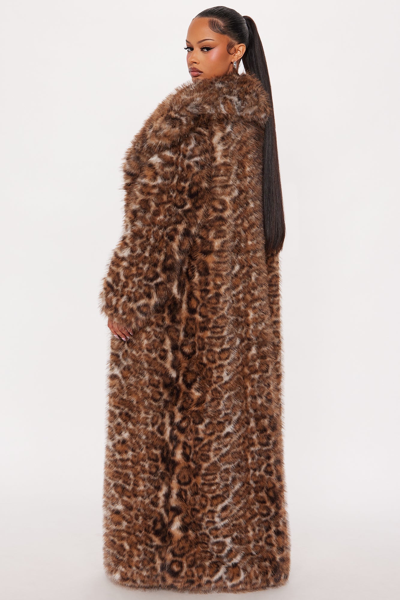 Simona Leopard Long Faux Fur Coat - Leopard