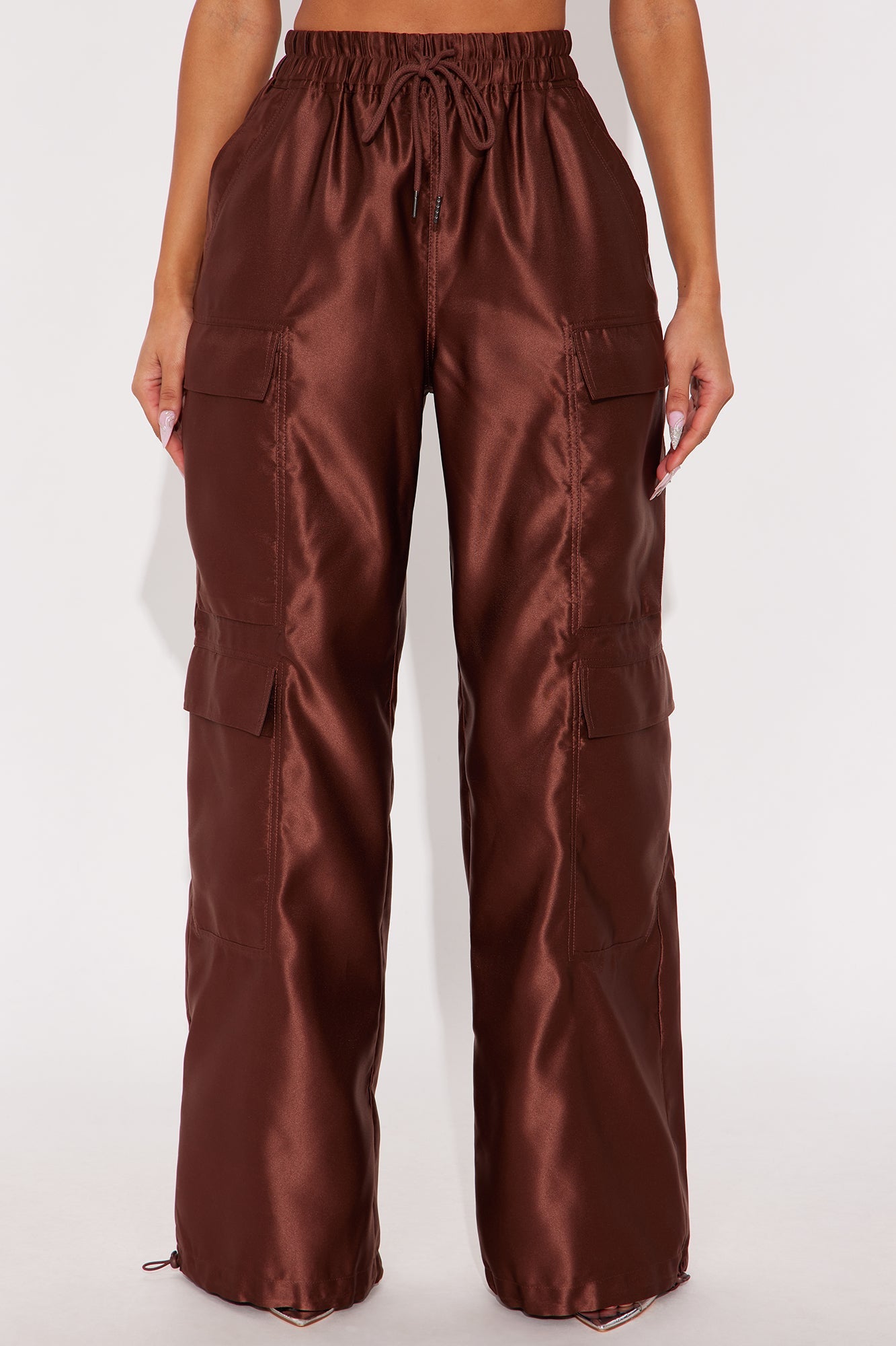 Gemma Cargo Satin Jogger Pant - Chocolate