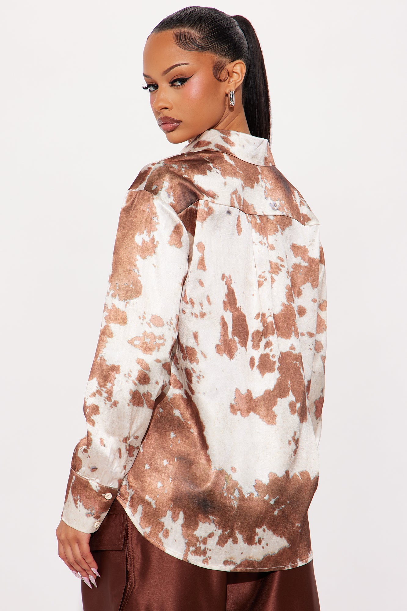 Emerson Abstract Satin Shirt - Taupe/combo