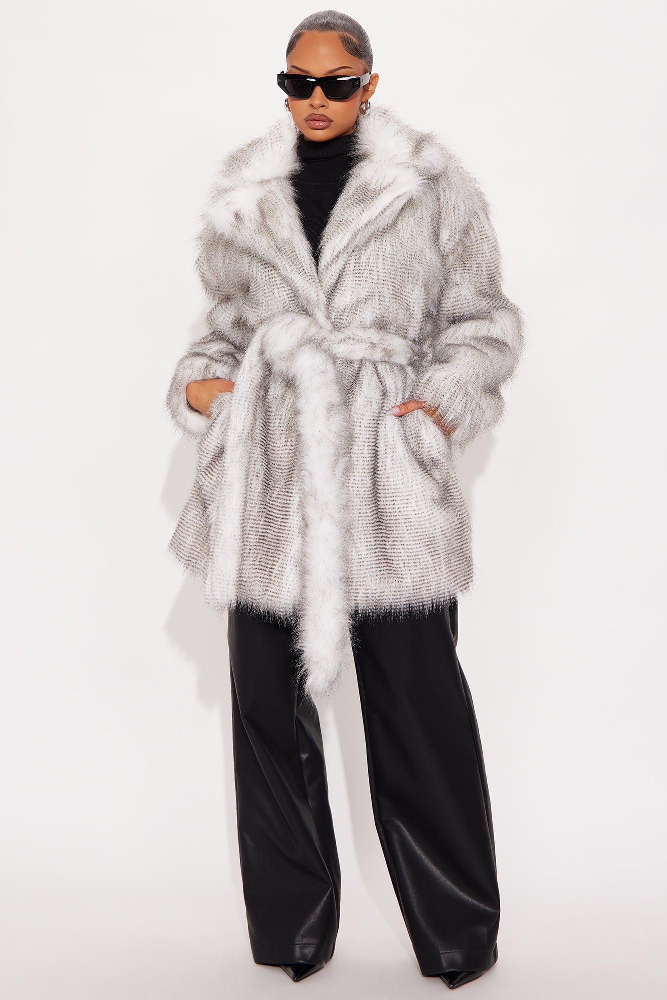 My Obsession Faux Fur Trench - Grey/combo