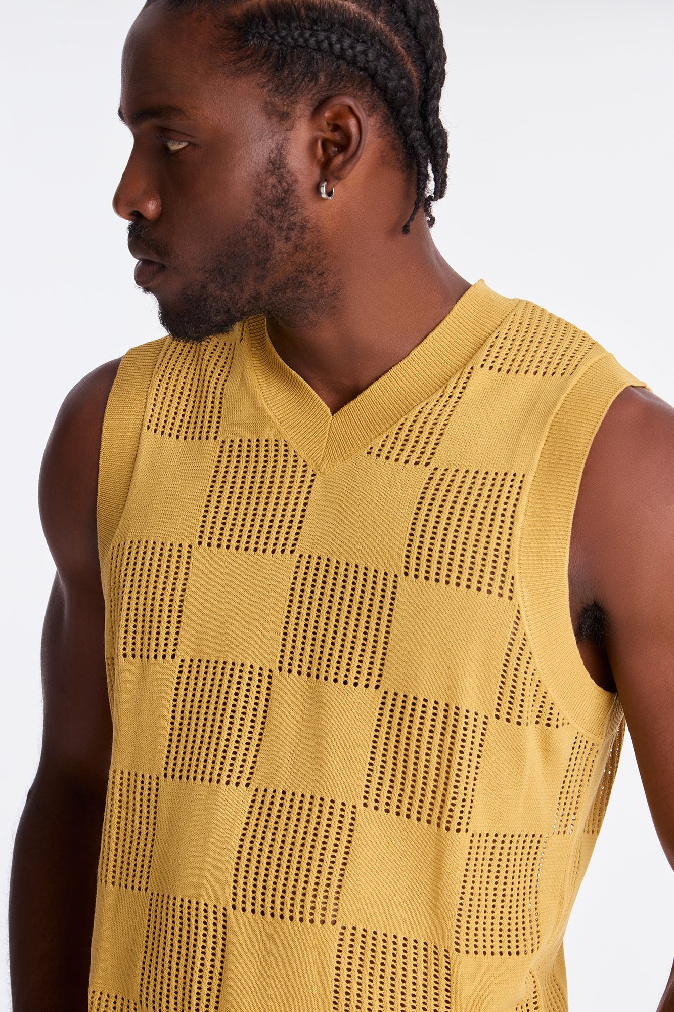 Textured Tiles V-Neck Vest - Mustard