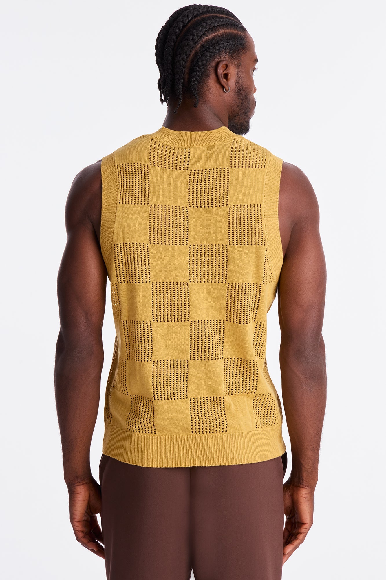Textured Tiles V-Neck Vest - Mustard