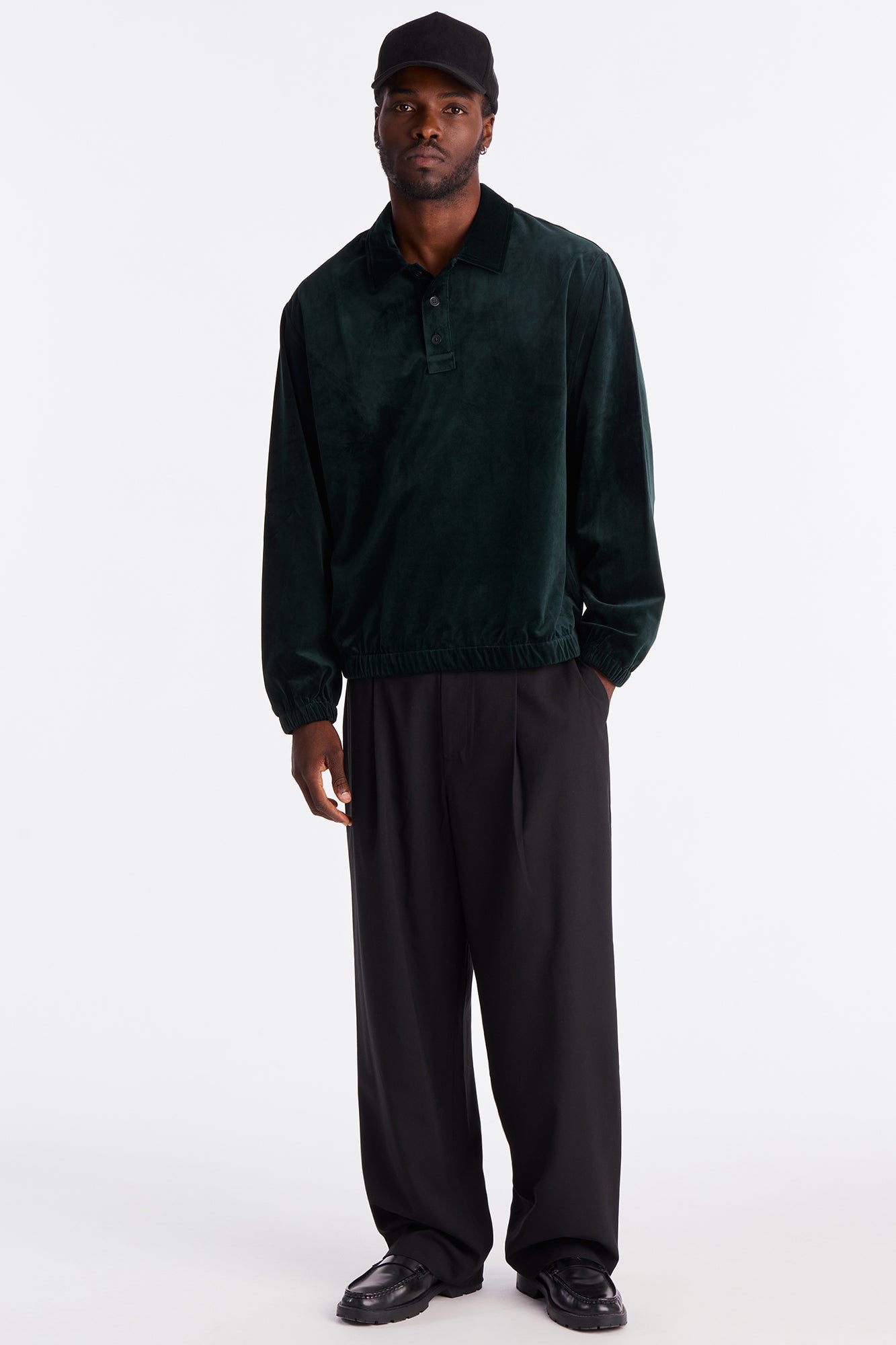 Relaxed Velvety Velour Polo - Green