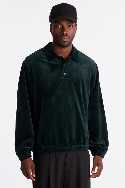 Relaxed Velvety Velour Polo - Green