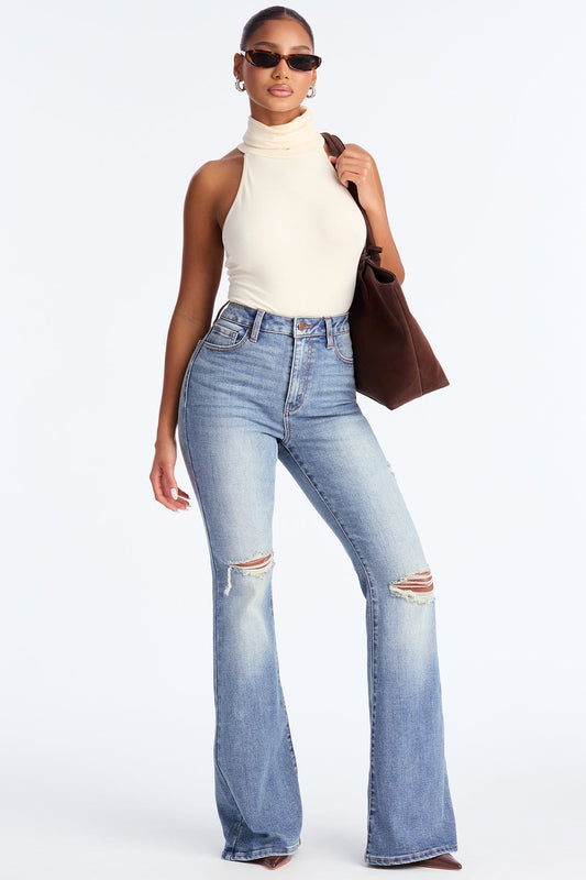 Know Better Ripped Flare Jeans - Medium Wash