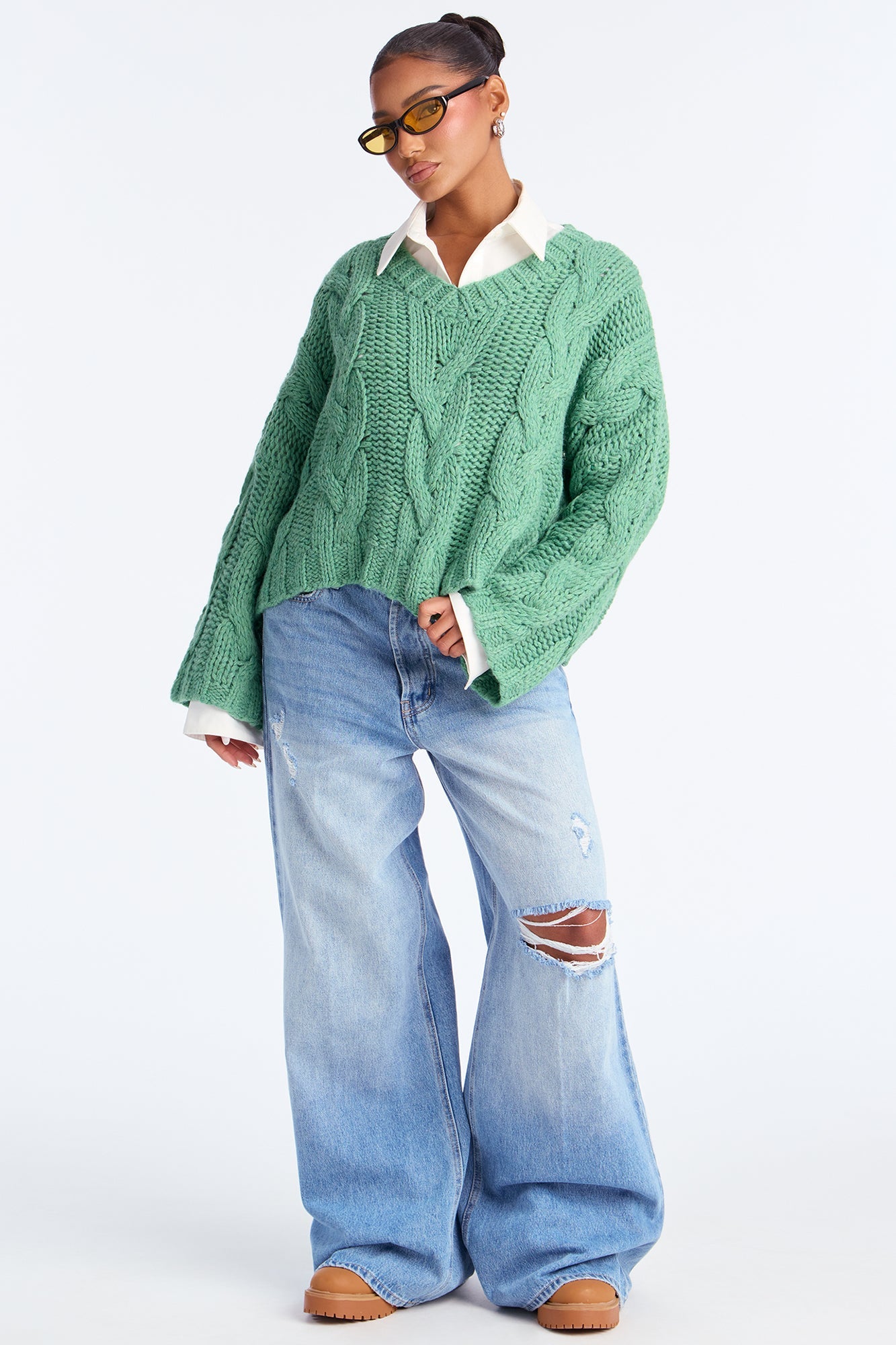 From The Archives Cable Knit Sweater - Green