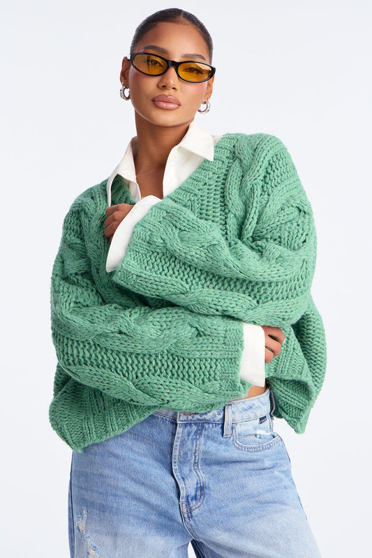 From The Archives Cable Knit Sweater - Green
