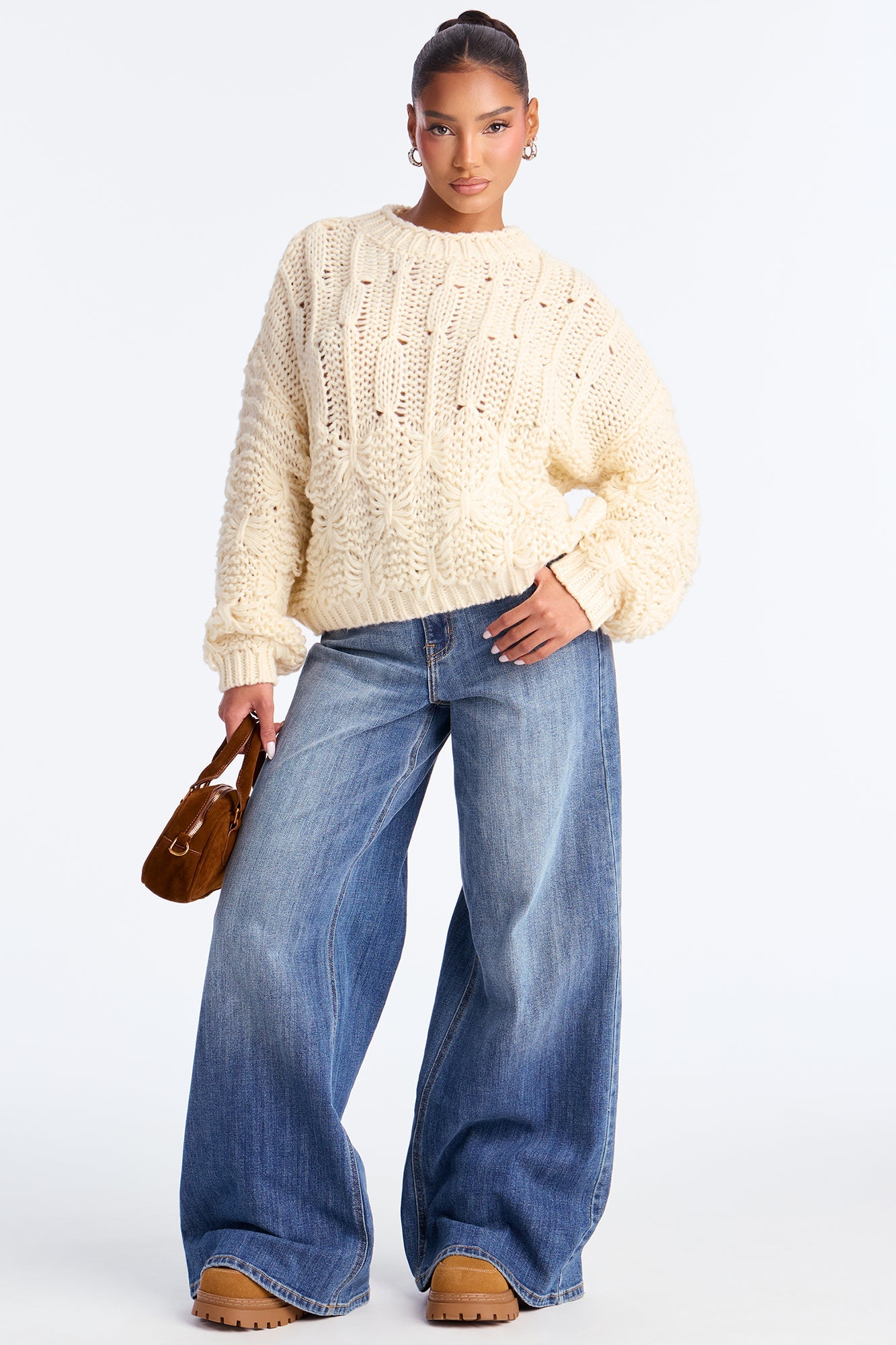Winter Chill Crochet Sweater - Cream