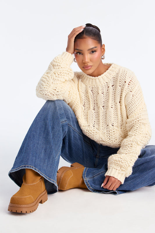 Winter Chill Crochet Sweater - Cream