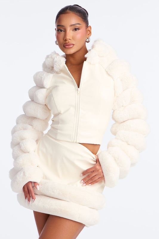 Snow Bunny Faux Fur Skirt Set - Off White