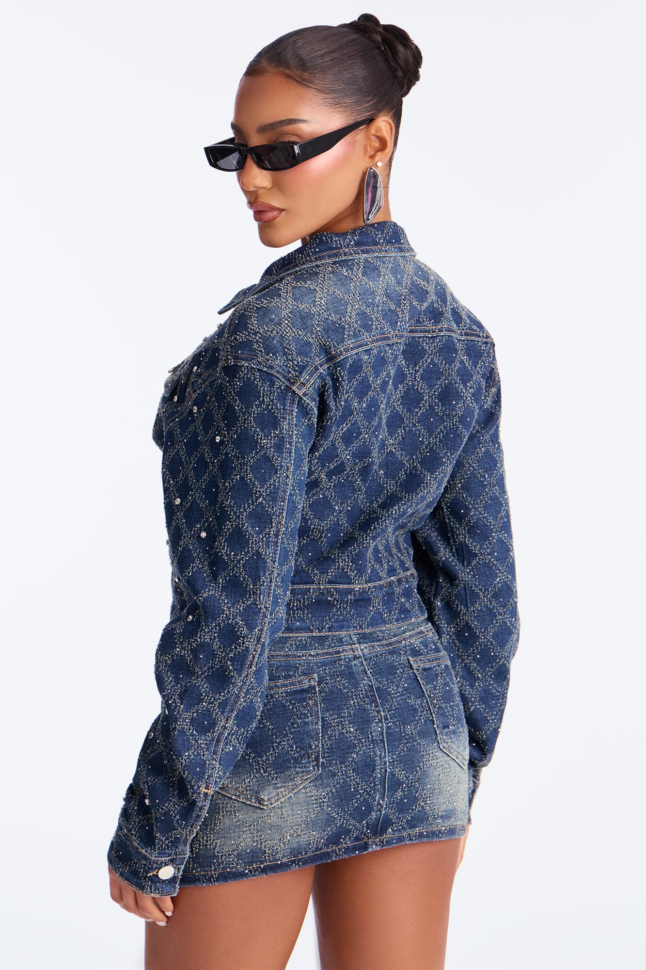 Stop And Stare Embellished Denim Trucker Jacket - Dark Wash