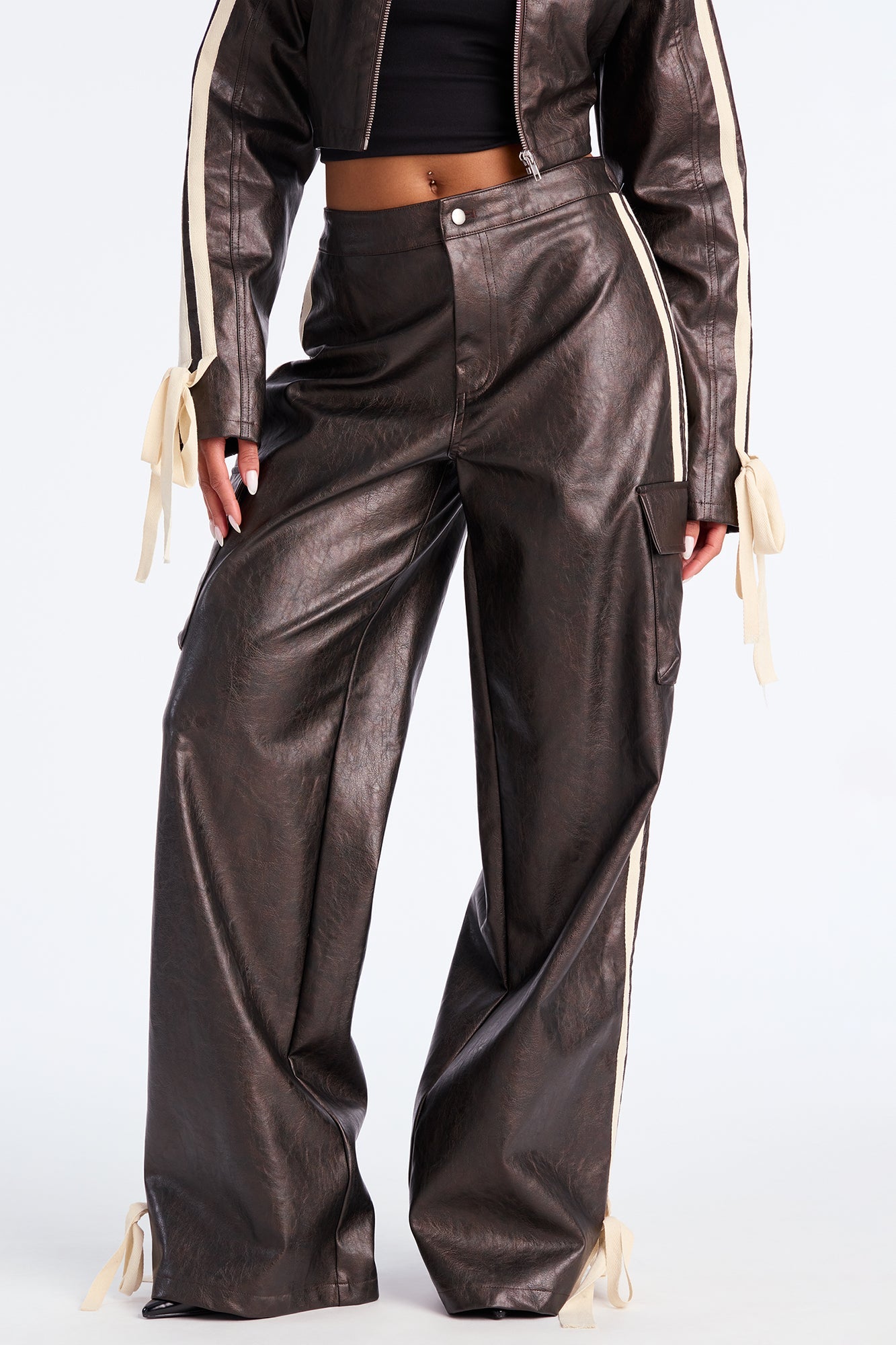Moto Girl Faux Leather Jacket And Pant Set - Chocolate