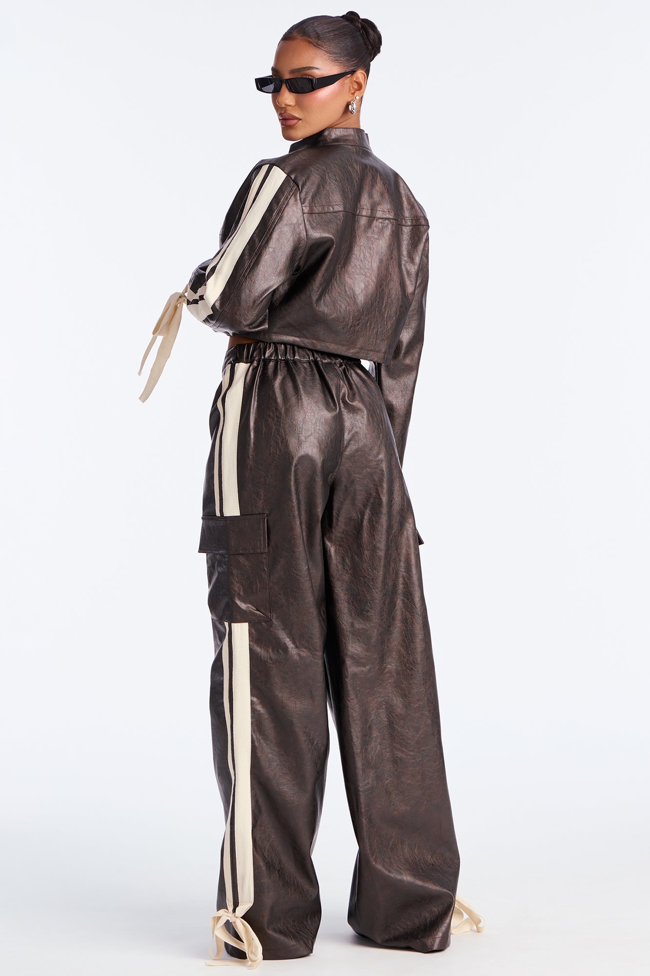 Moto Girl Faux Leather Jacket And Pant Set - Chocolate