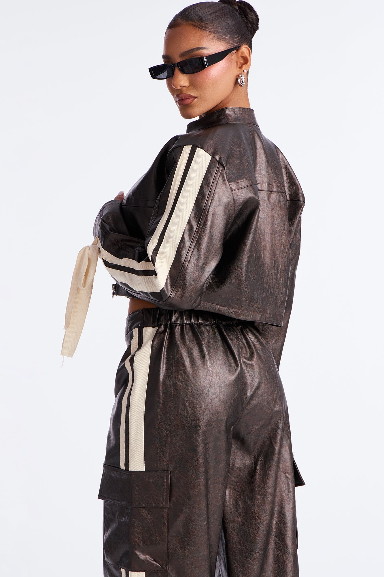 Moto Girl Faux Leather Jacket And Pant Set - Chocolate