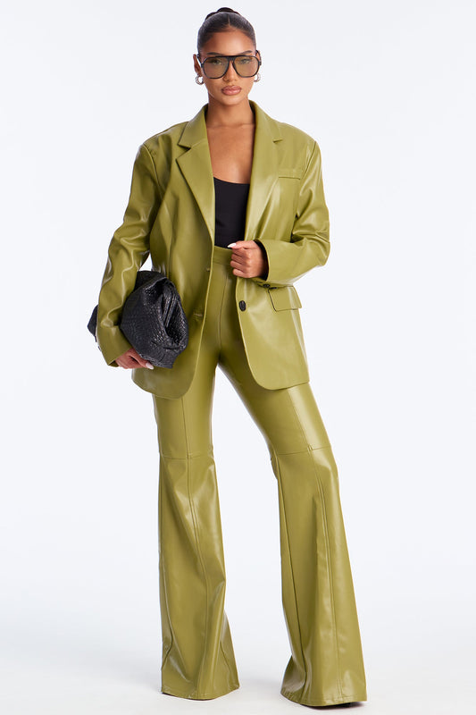 Fernanda Faux Leather Blazer Pant Set - Olive