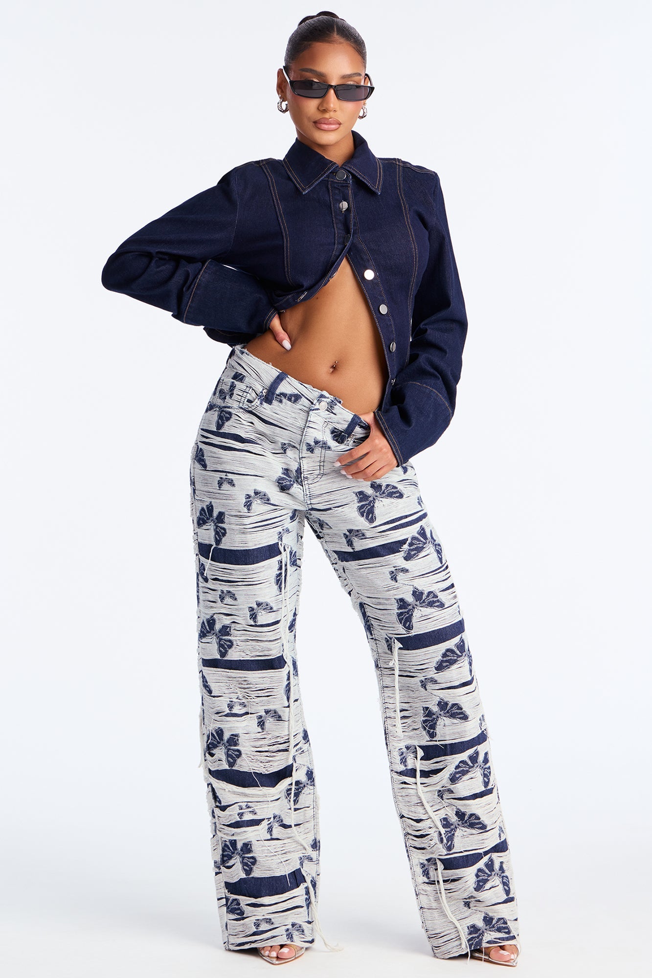 Flying Butterflies Straight Leg Jeans - Dark Wash