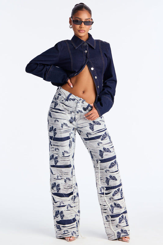 Flying Butterflies Straight Leg Jeans - Dark Wash