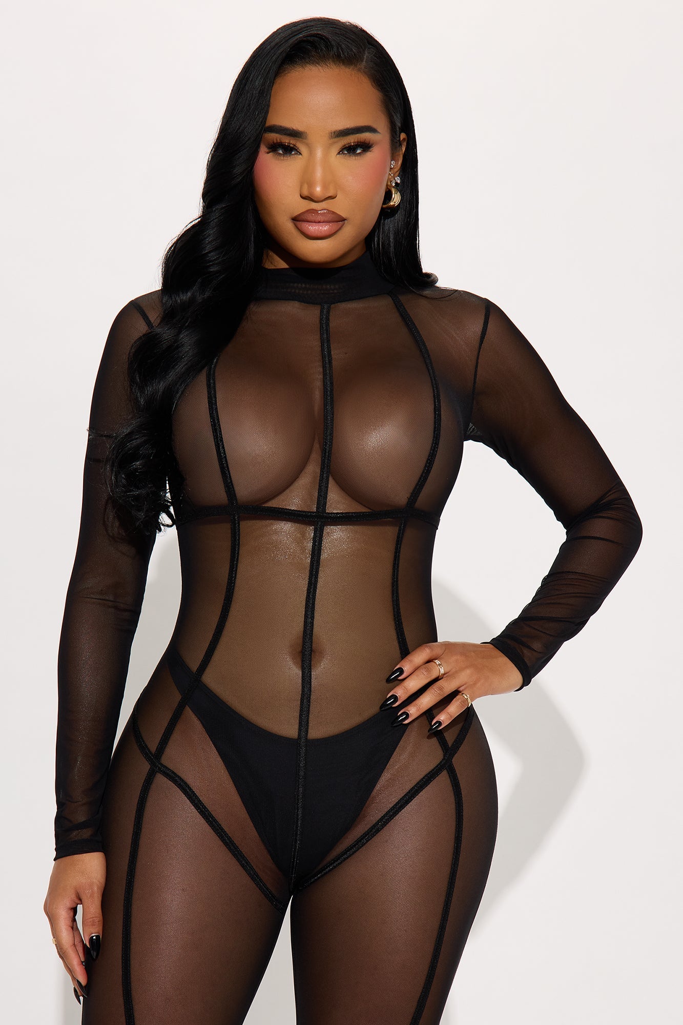 On The Cover Mesh Bodystocking - Black
