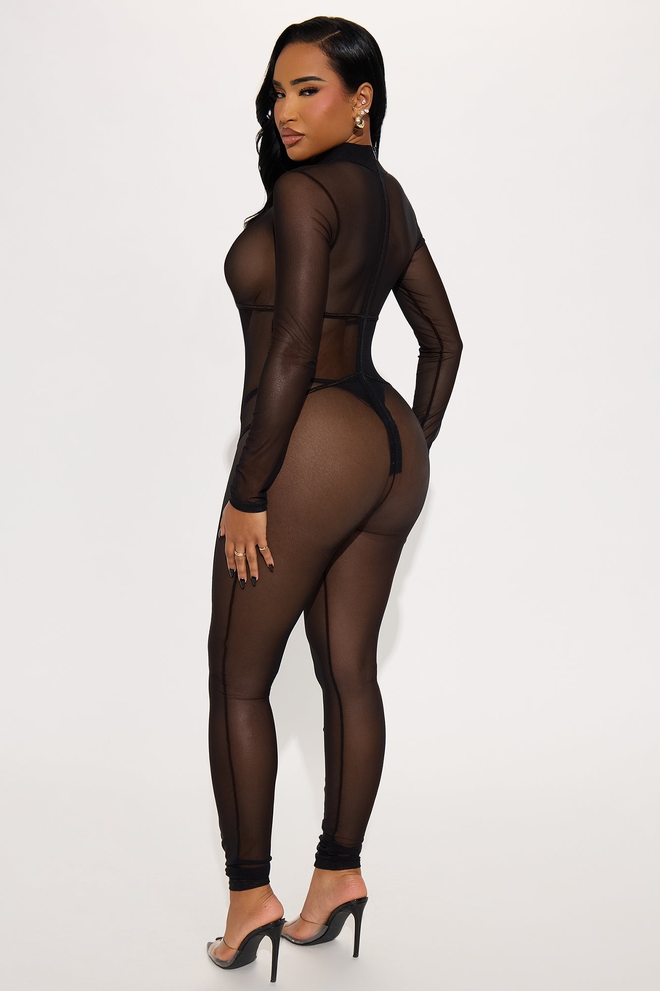 On The Cover Mesh Bodystocking - Black