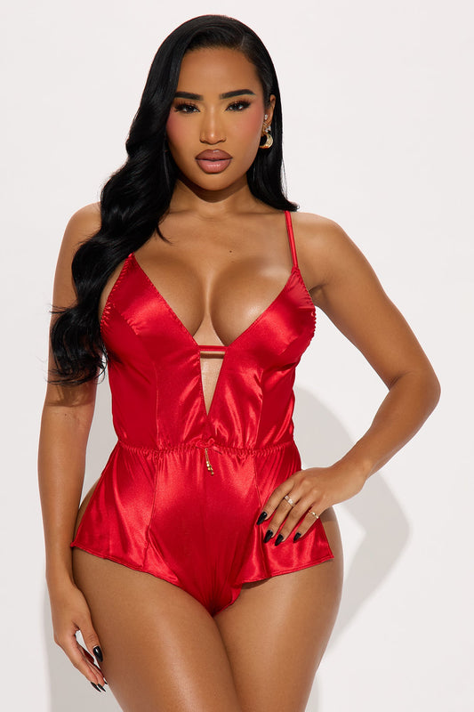 On The Low Satin Teddy - Red