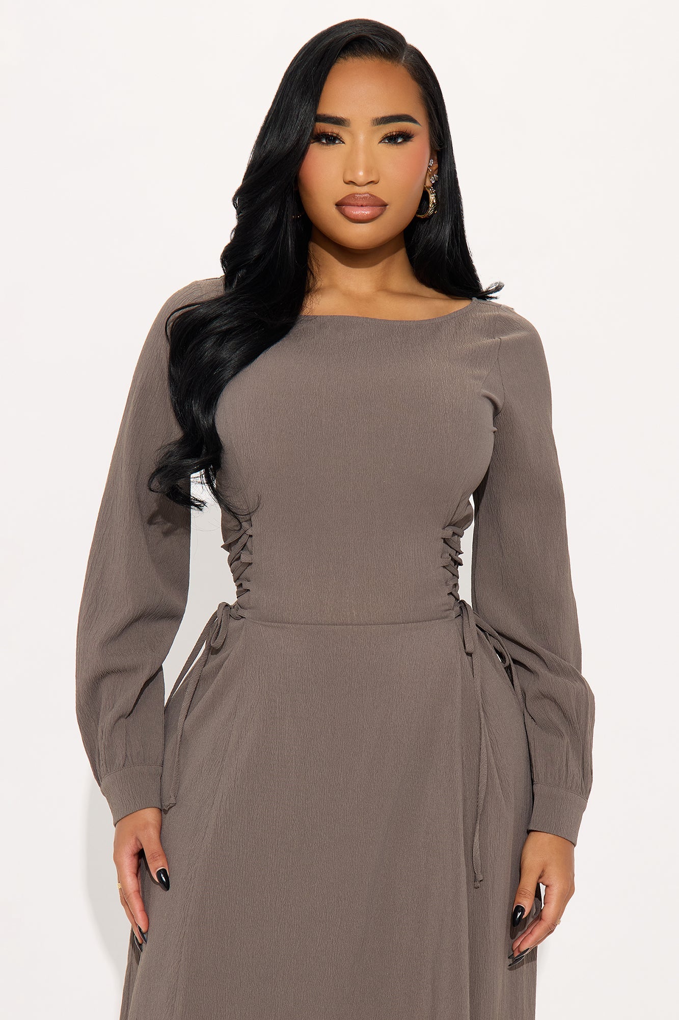 Vienna Lace Up Midi Dress - Olive