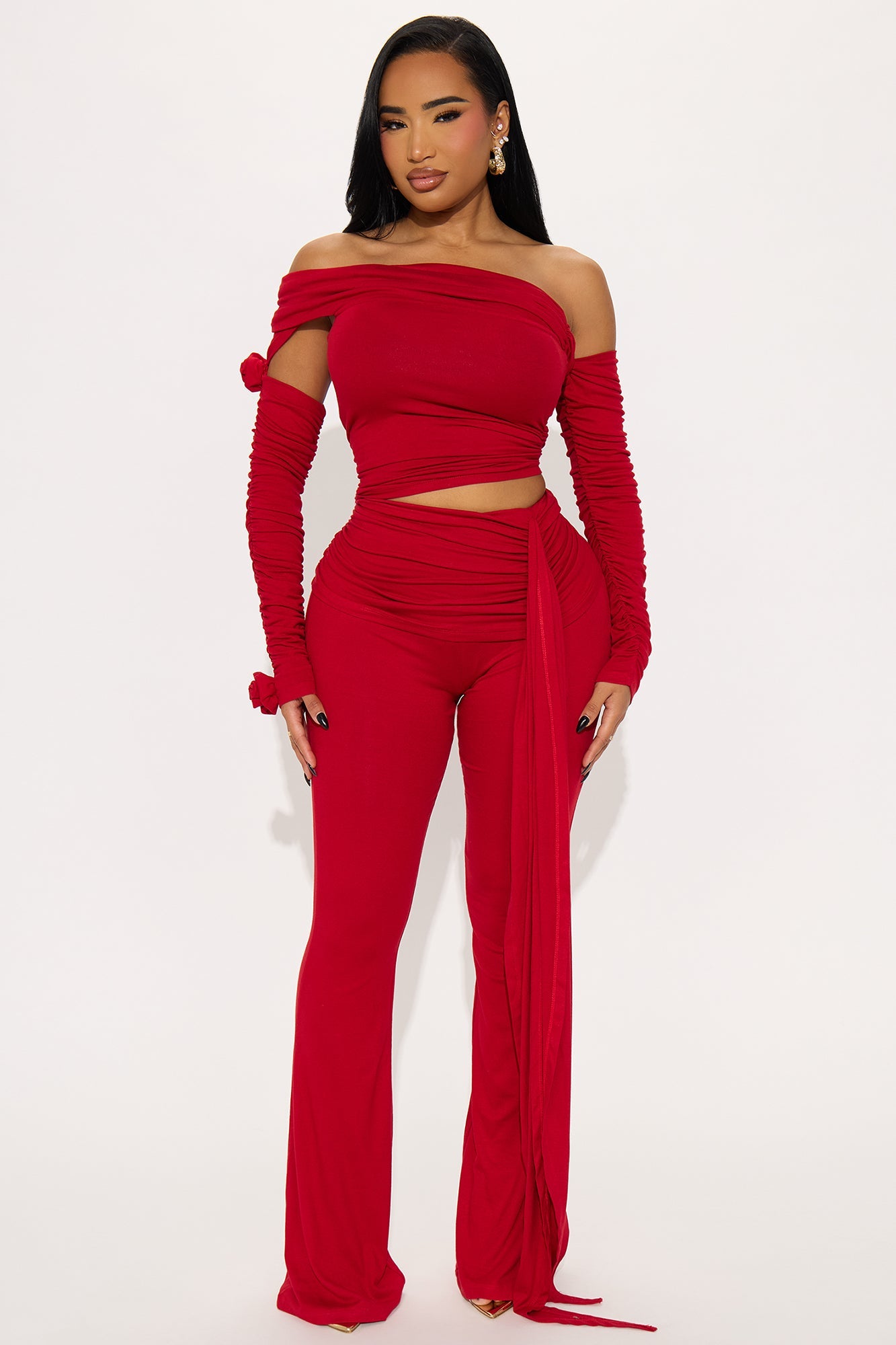 Rebecca Off Shoulder Draped Jumpsuit - Red