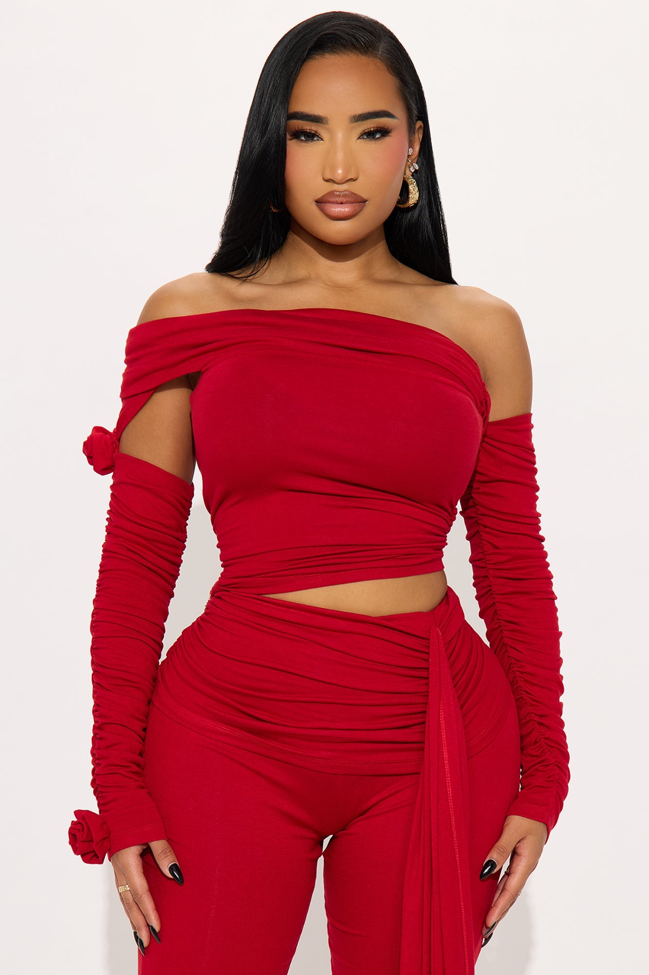 Rebecca Off Shoulder Draped Jumpsuit - Red