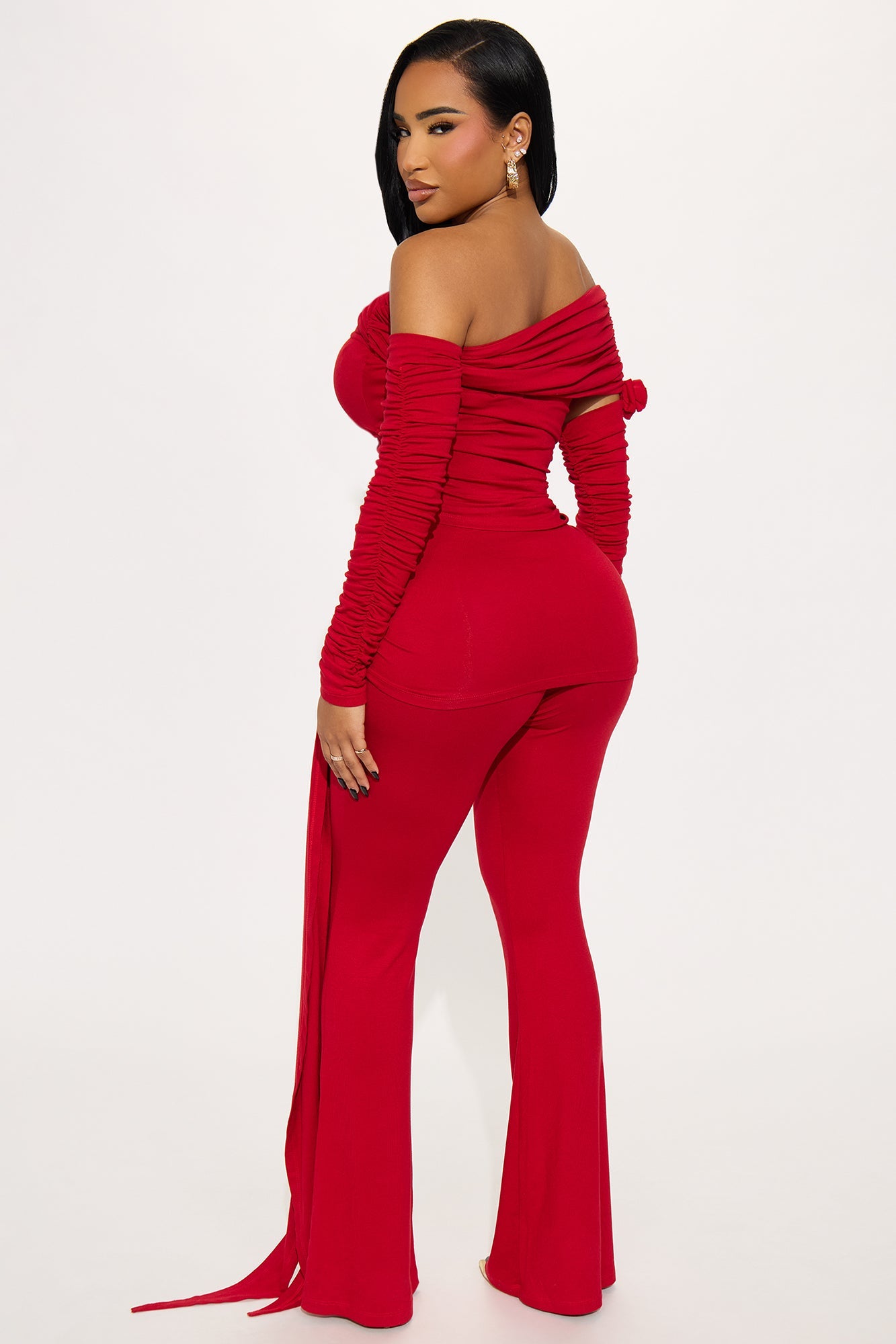 Rebecca Off Shoulder Draped Jumpsuit - Red