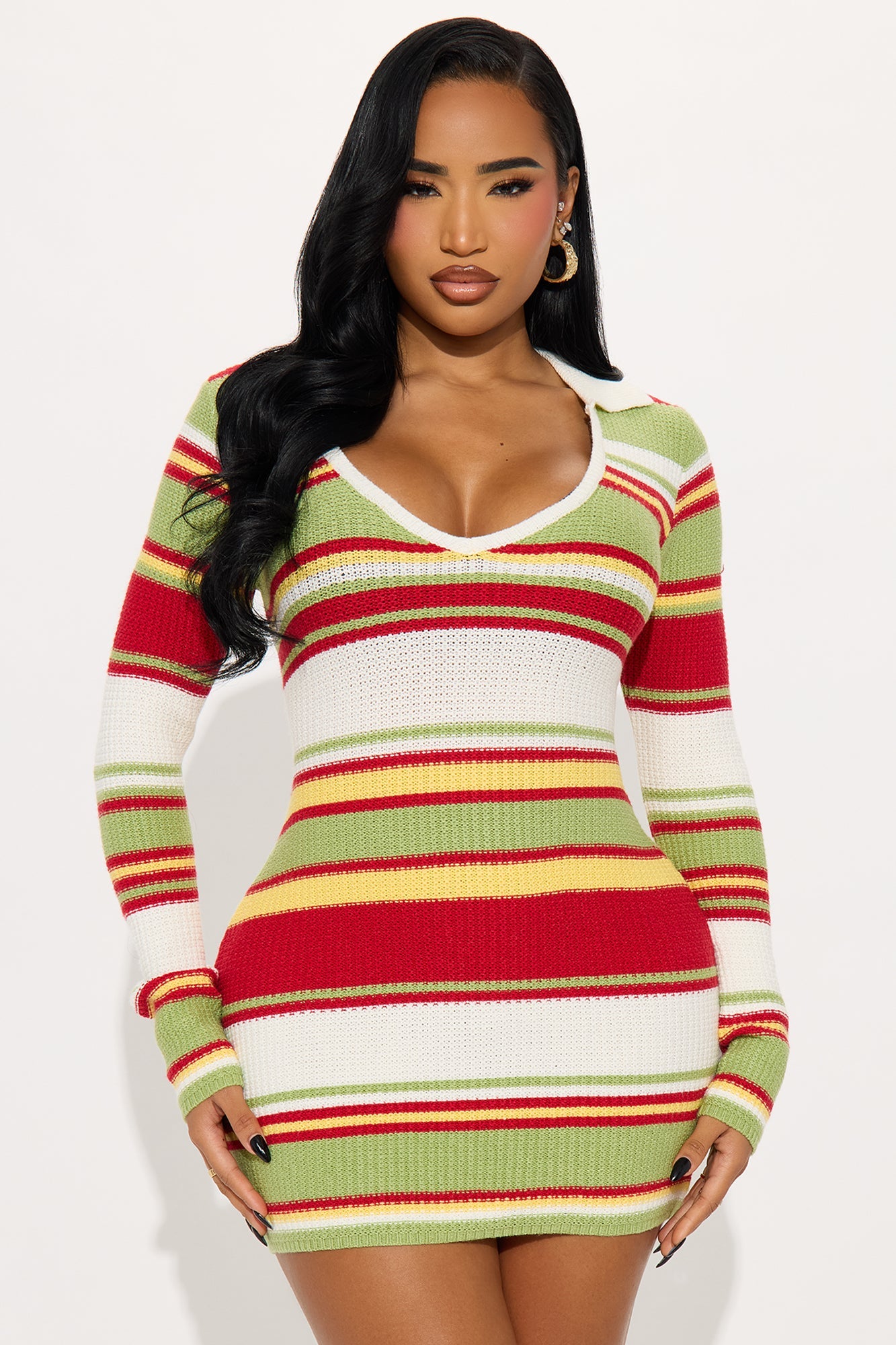 Feeling Good Striped Sweater Mini Dress - Multi Color