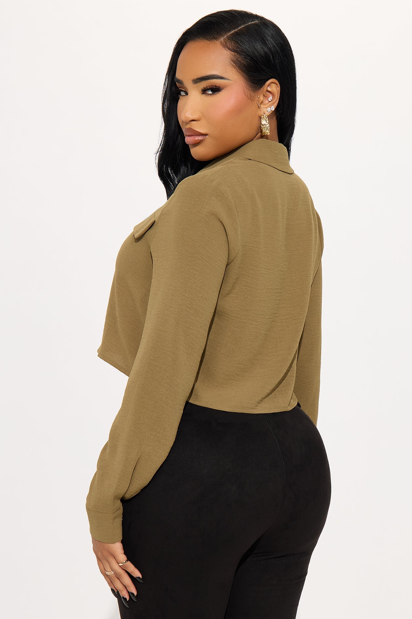 Allie Cropped Airflow Shirt - Olive
