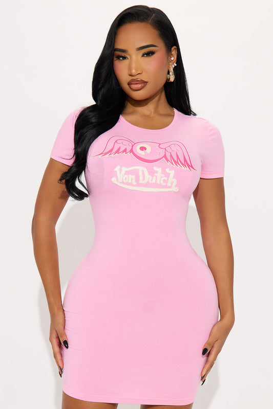 Von Dutch Wings T Shirt Mini Dress - Pink