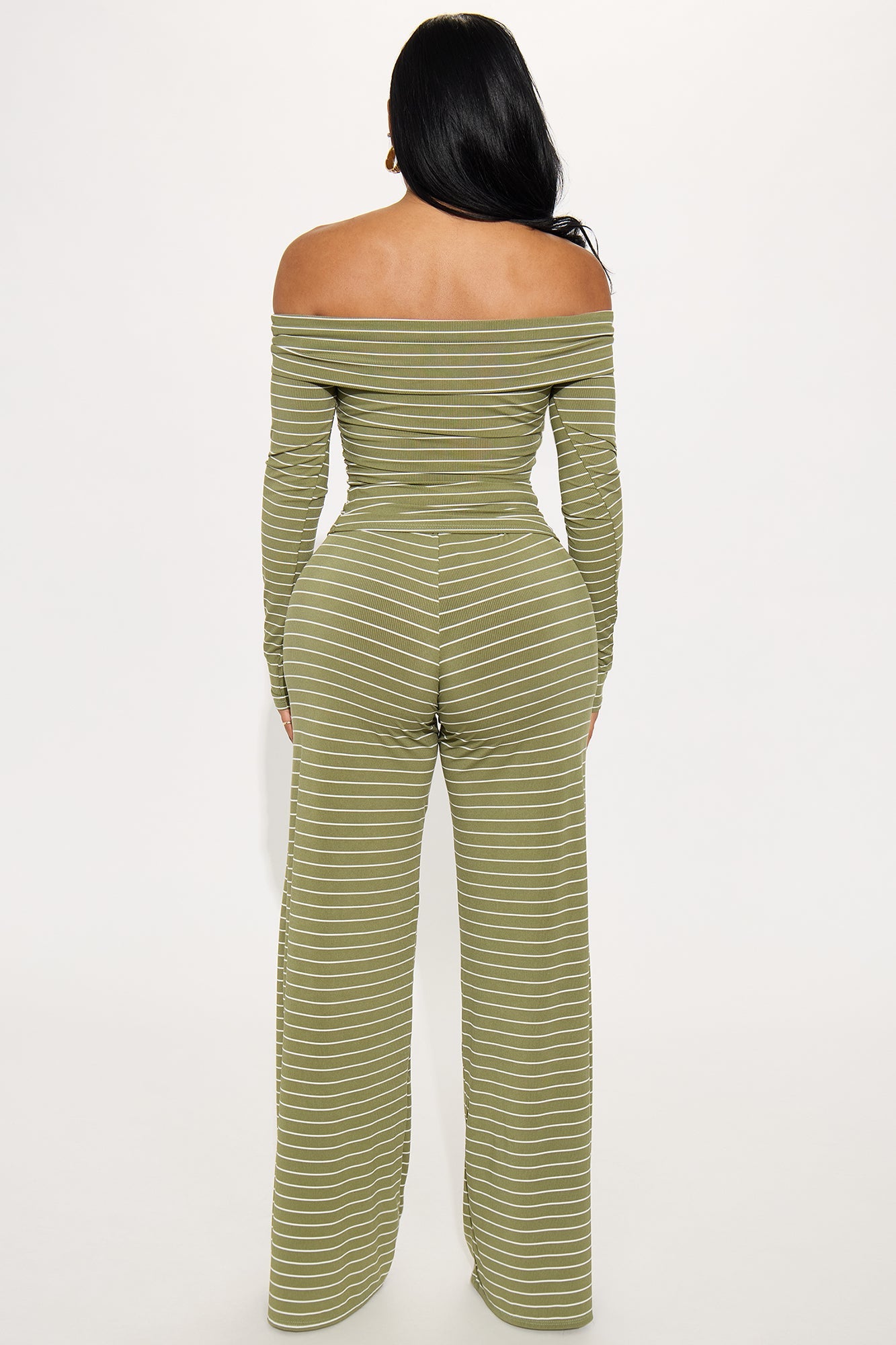 Esme Off Shoulder Long Sleeve Pant Set - Olive