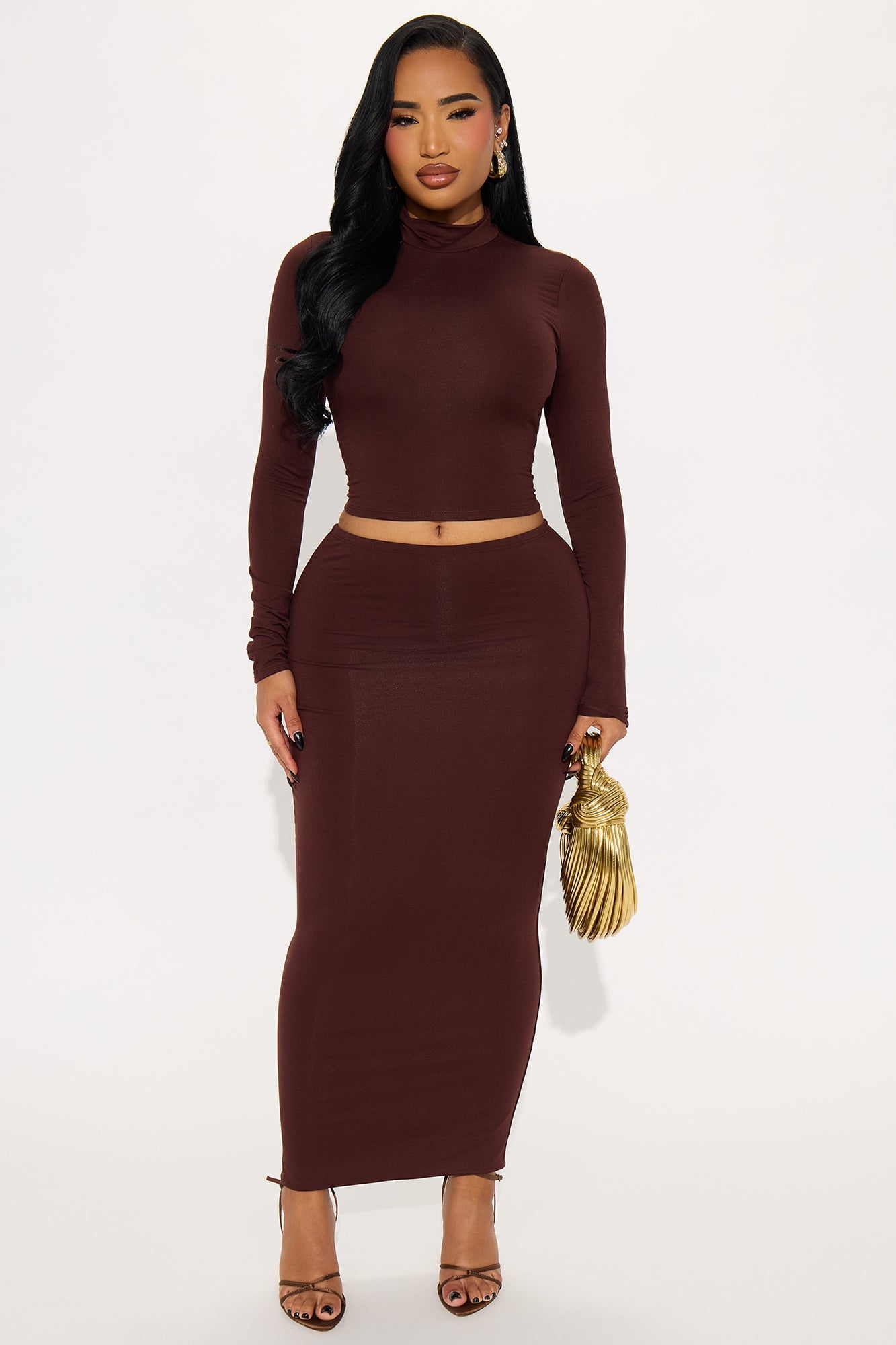 So Essential High Neck Skirt Set - Chocolate
