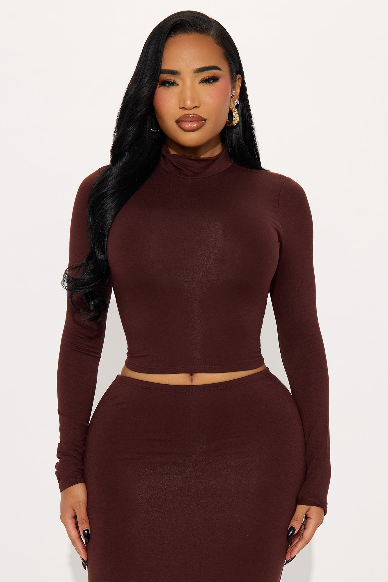 So Essential High Neck Skirt Set - Chocolate