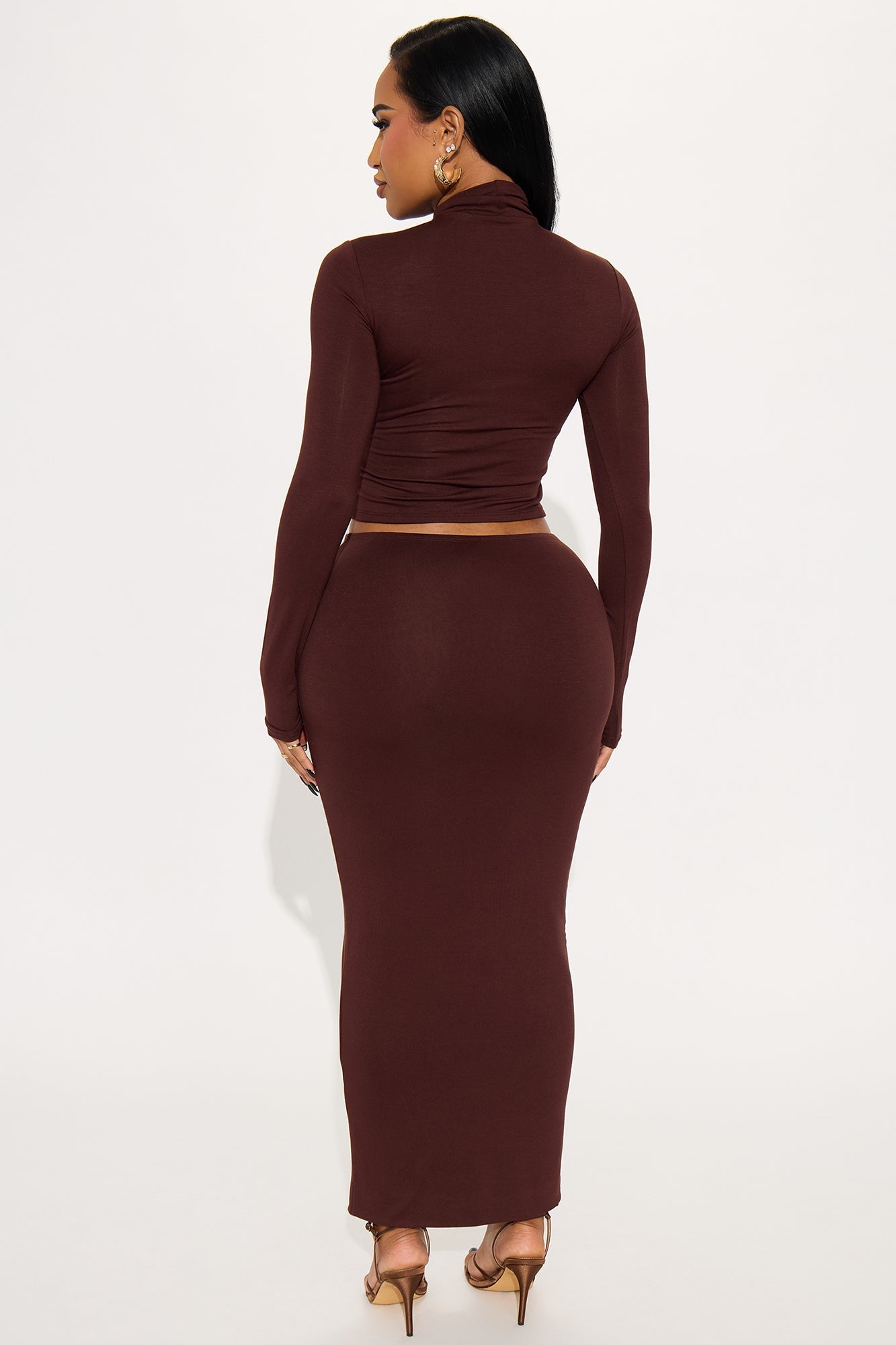 So Essential High Neck Skirt Set - Chocolate