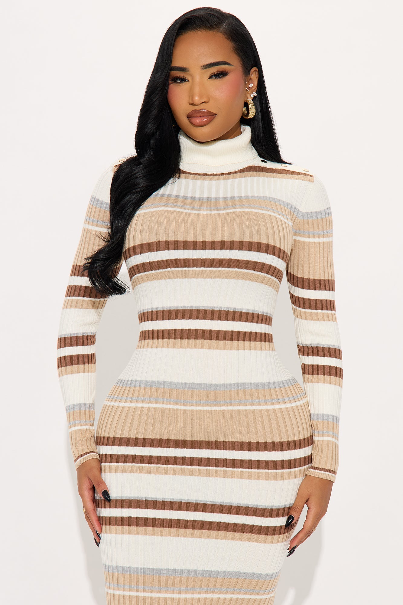 Jeannie Striped Sweater Midi Dress - Brown/combo