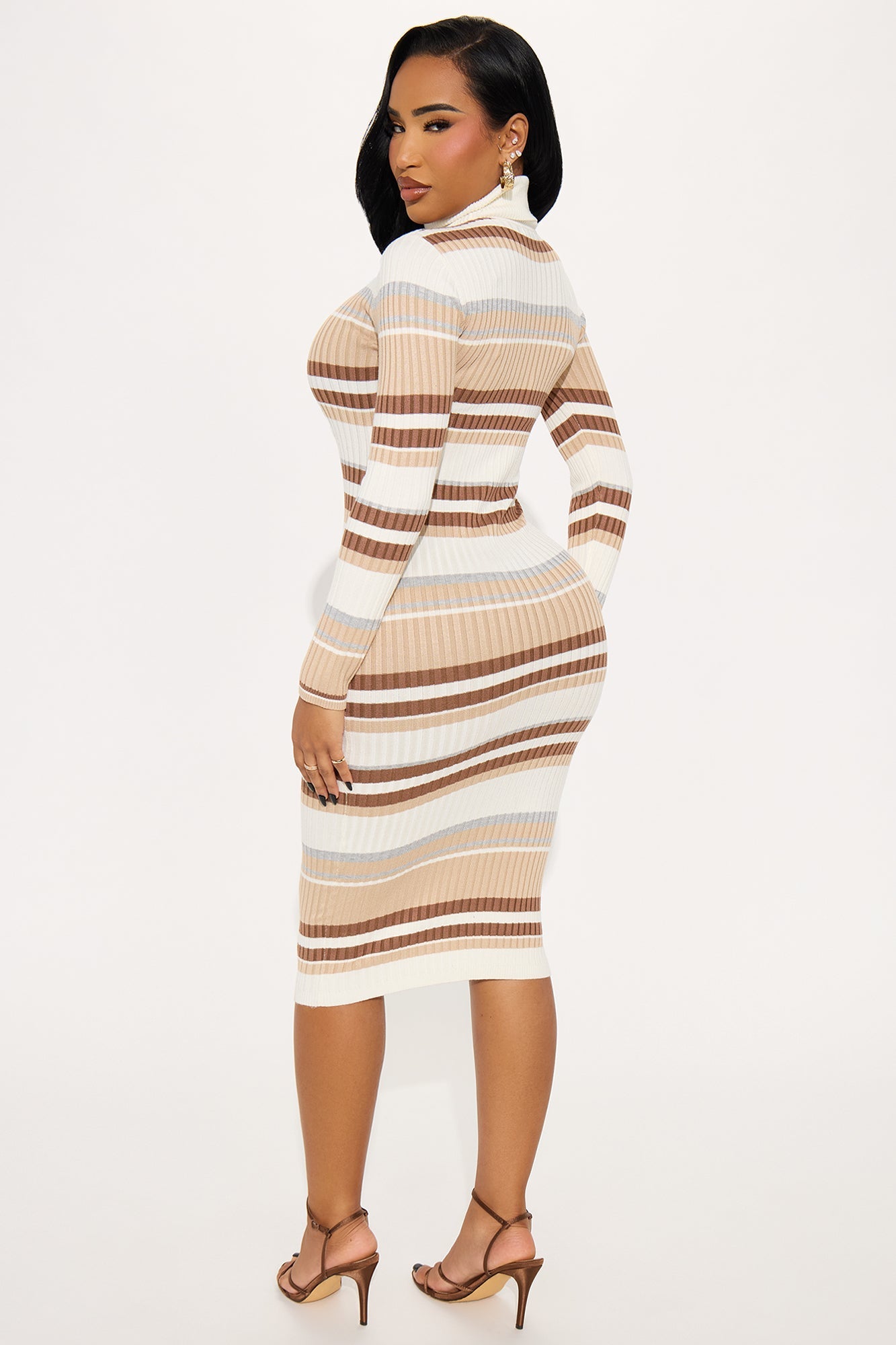 Jeannie Striped Sweater Midi Dress - Brown/combo