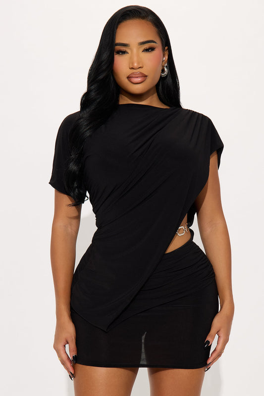 Annelise Draped Cut Out Mini Dress - Black