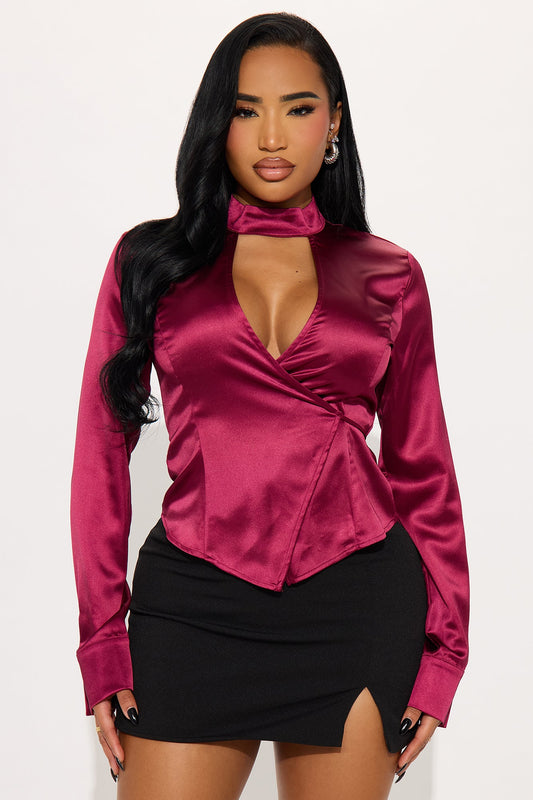 Soft Era Cut Out Satin Blouse - Raspberry
