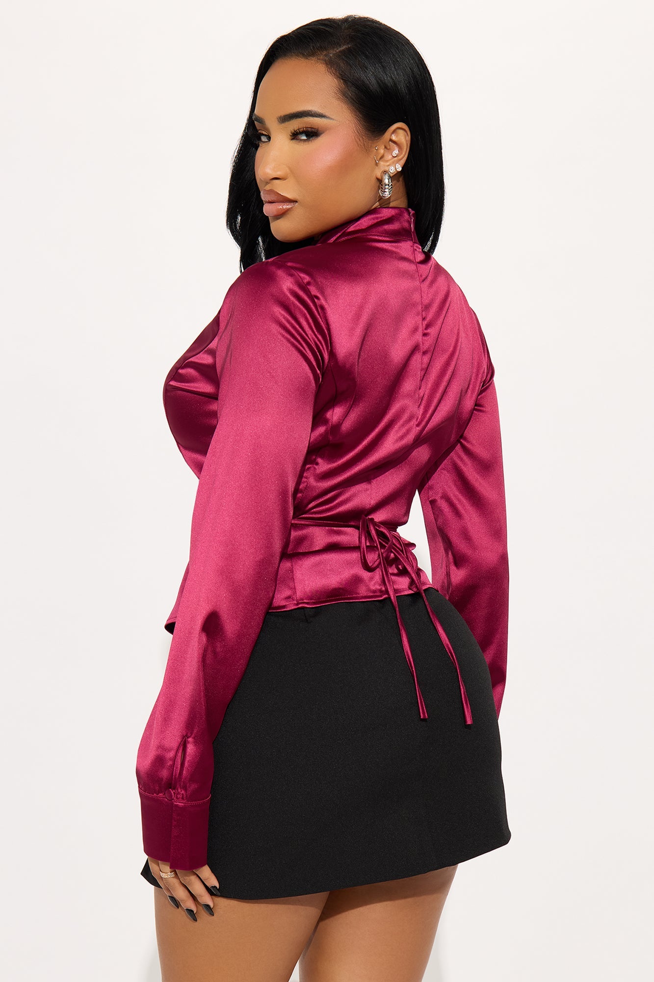 Soft Era Cut Out Satin Blouse - Raspberry