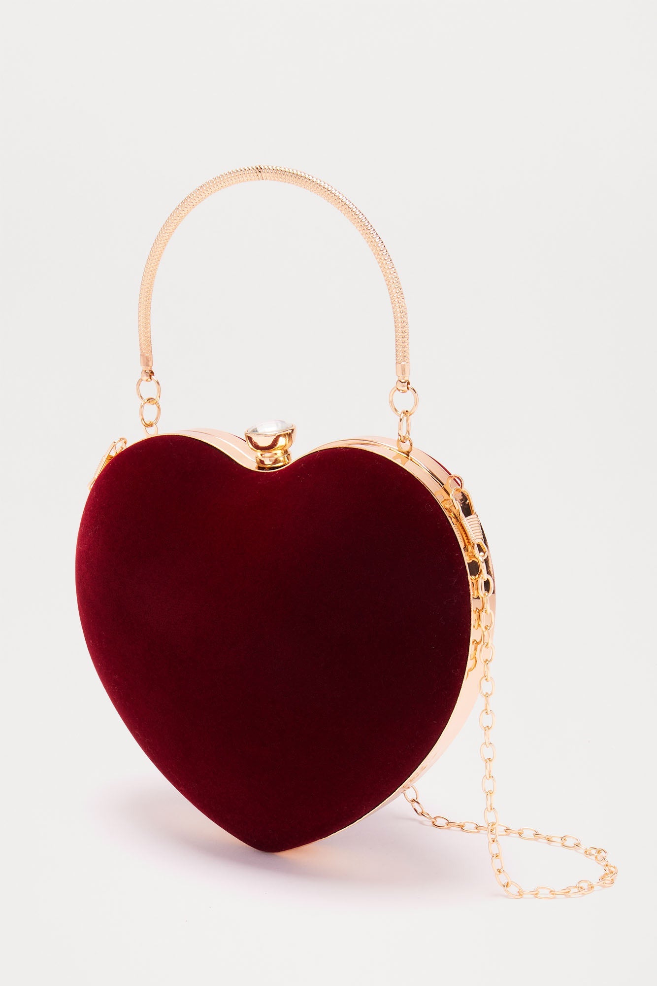 Sweetheart Luxe Velvet Heart Clutch - Burgundy