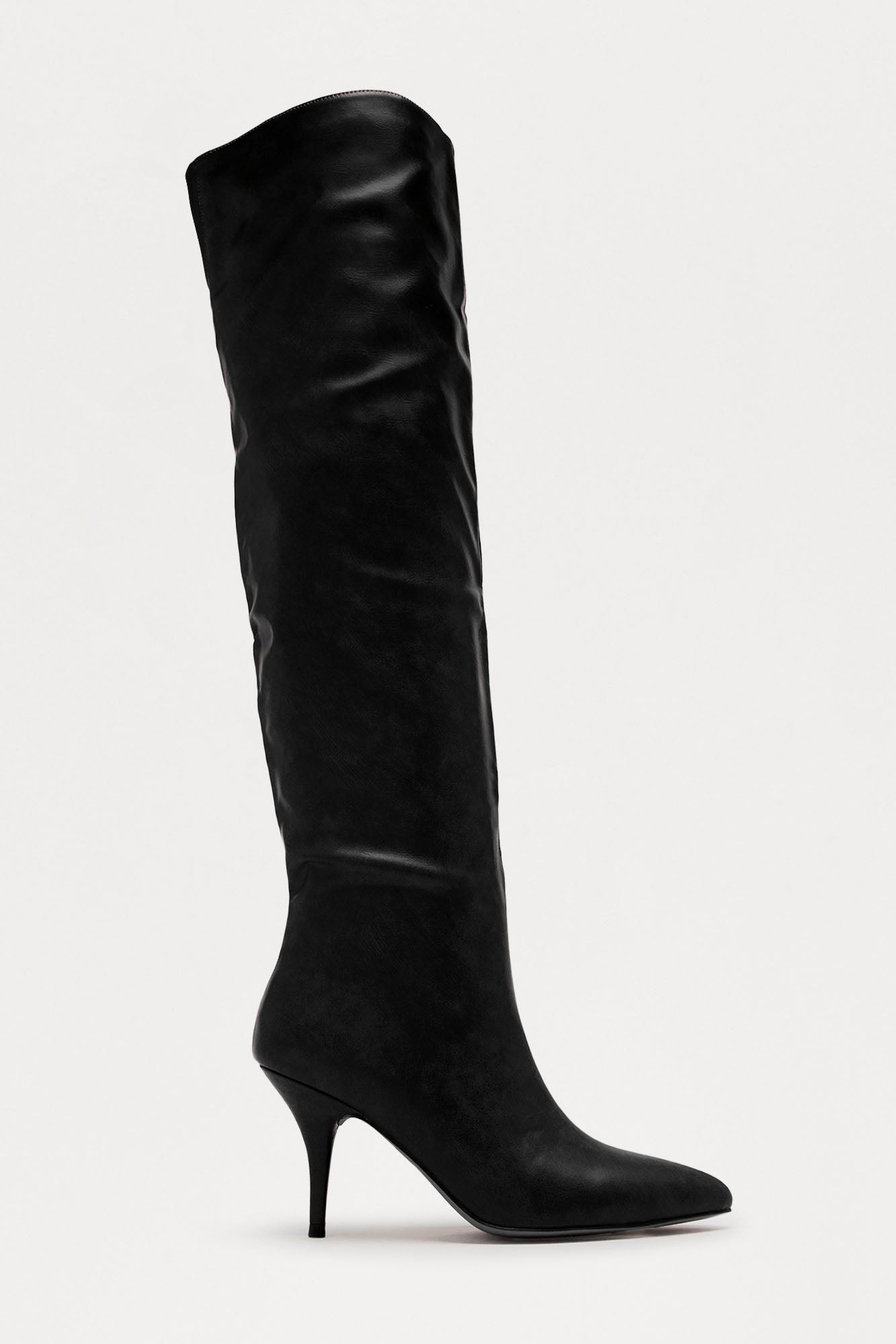 Acer Faux Leather Thigh High Boots - Black