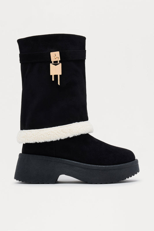 Minnesota Sherpa Trim Overlay Booties - Black