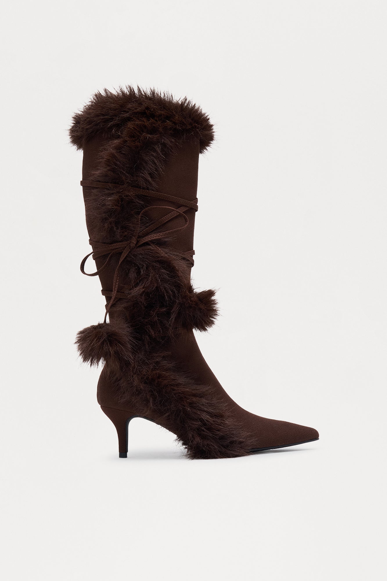 Pompom Faux Fur Boots - Chocolate
