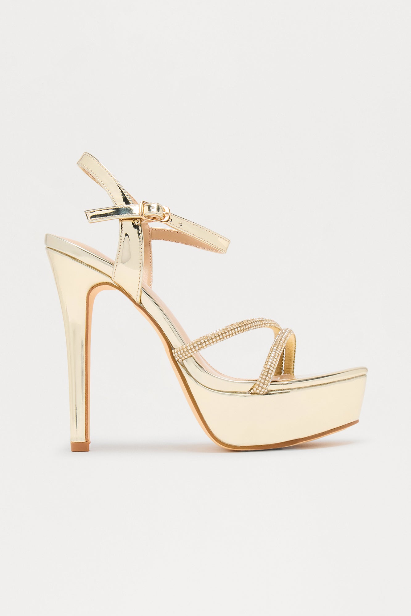 Haisley Rhinestone Trim Platform Heels - Gold