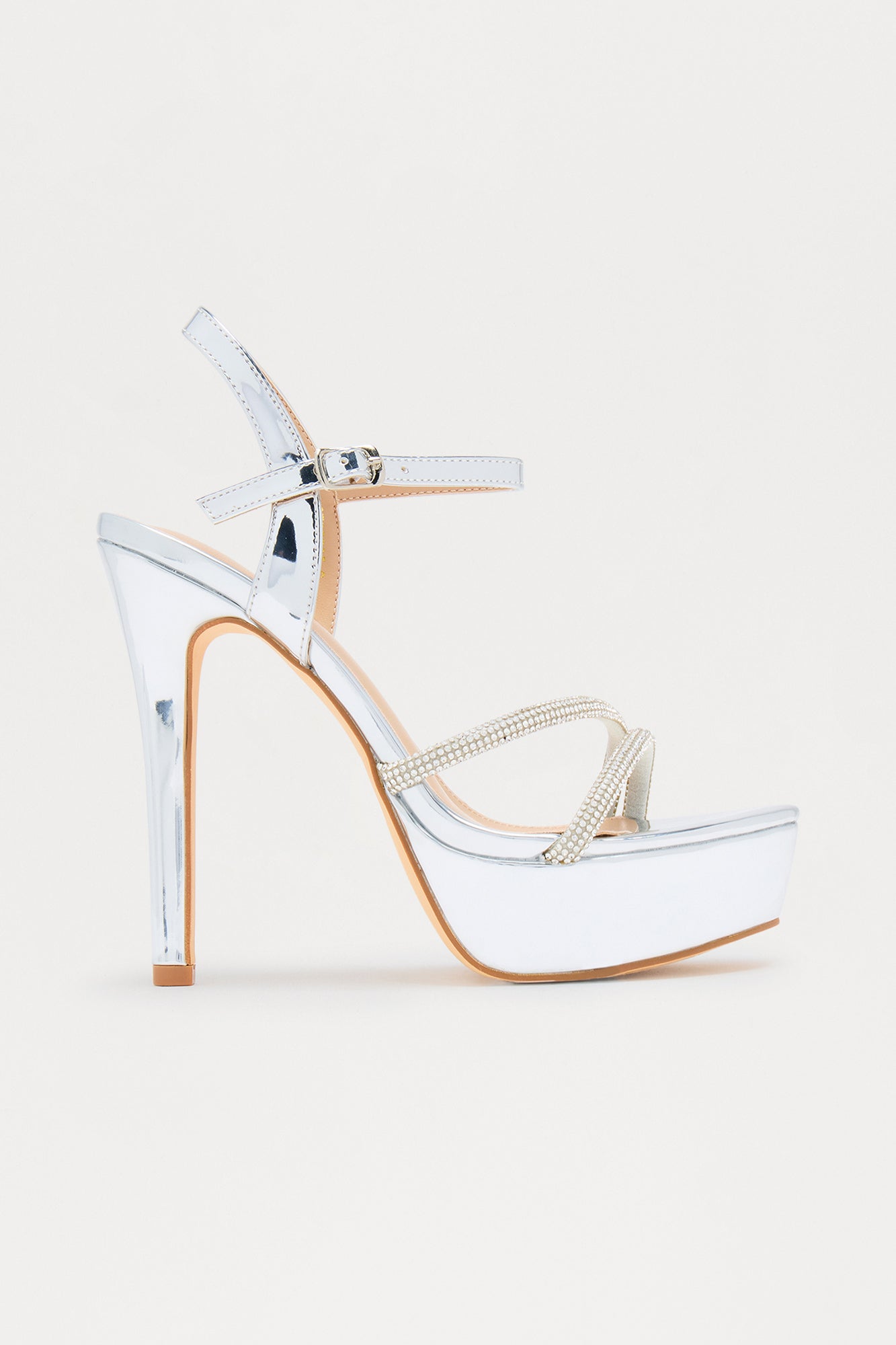 Haisley Rhinestone Trim Platform Heels - Silver