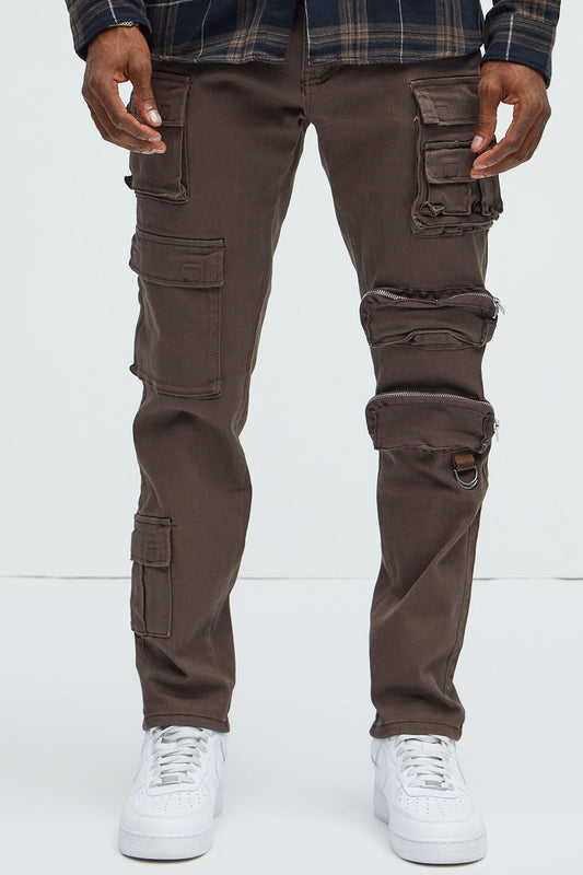More Than One Cargo Pocket Slim Jeans - Brown